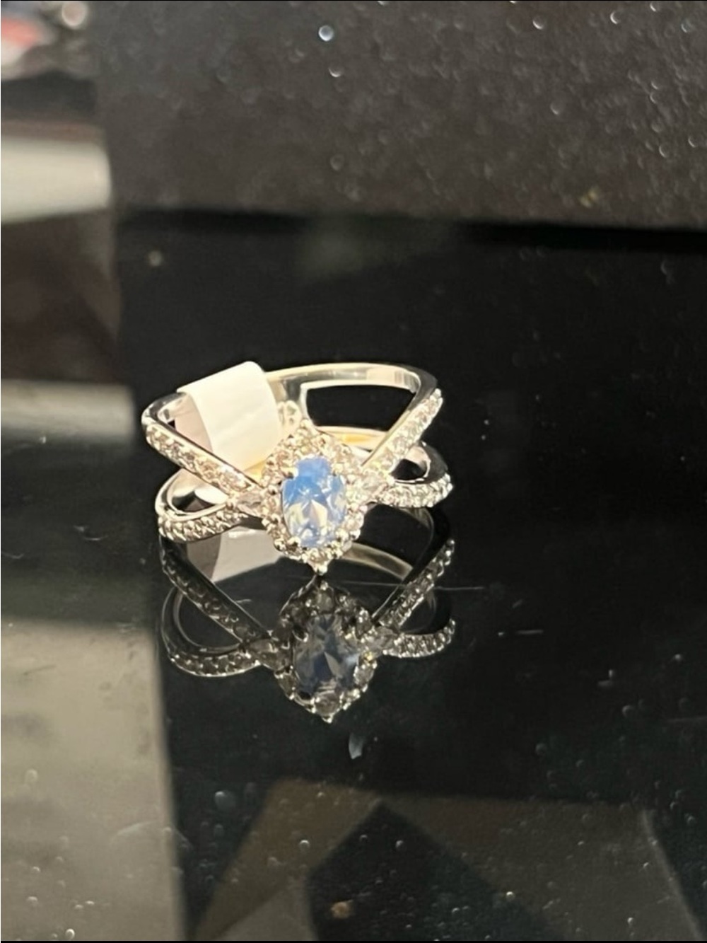 Bomb party glamorous galaxy lab created blue chalcedony rhodium-plating ring - Picture 7 of 12